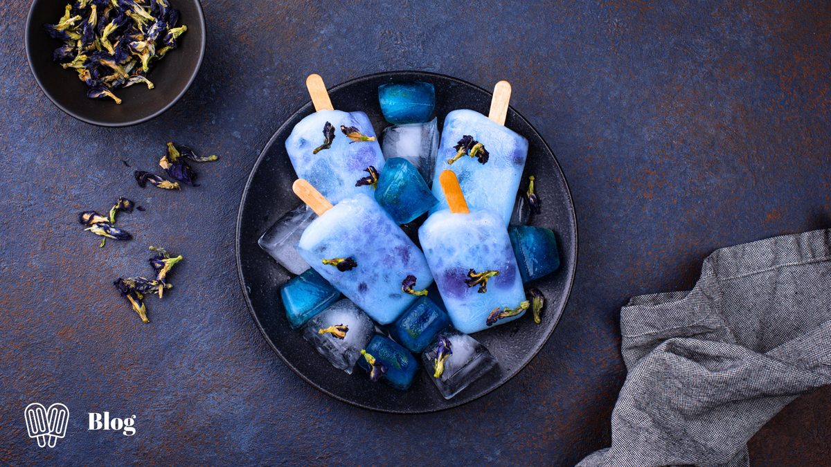 blueberry bliss popsicles sit in a bowl